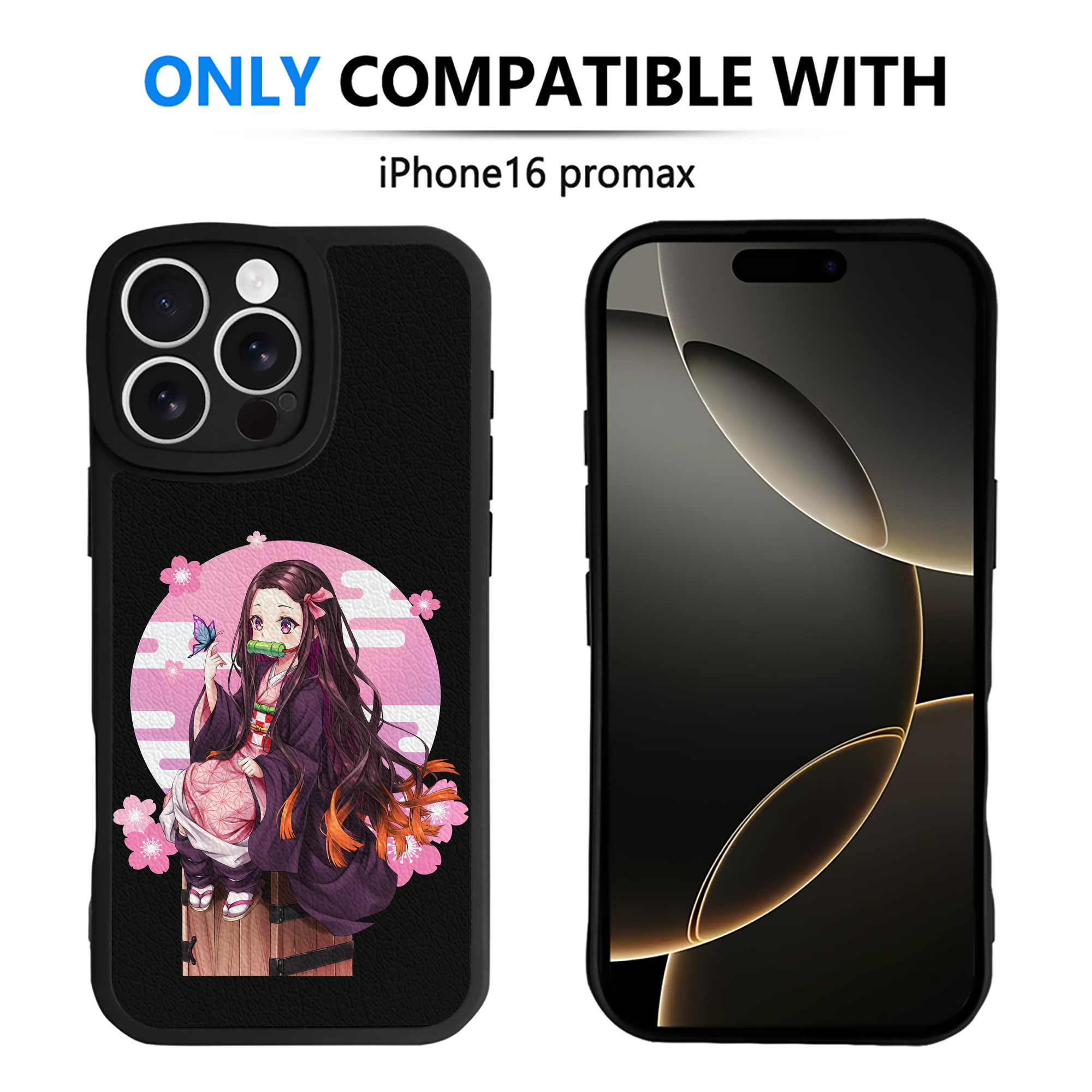 （画像用） 鬼滅の刃（きめつのやいば）竈門 禰󠄀豆子／かまど ねずこ Kamado Nezuko 【iPhone 16シリーズ対応】シリコンスマホケース（レザー調） 材質：シリコン